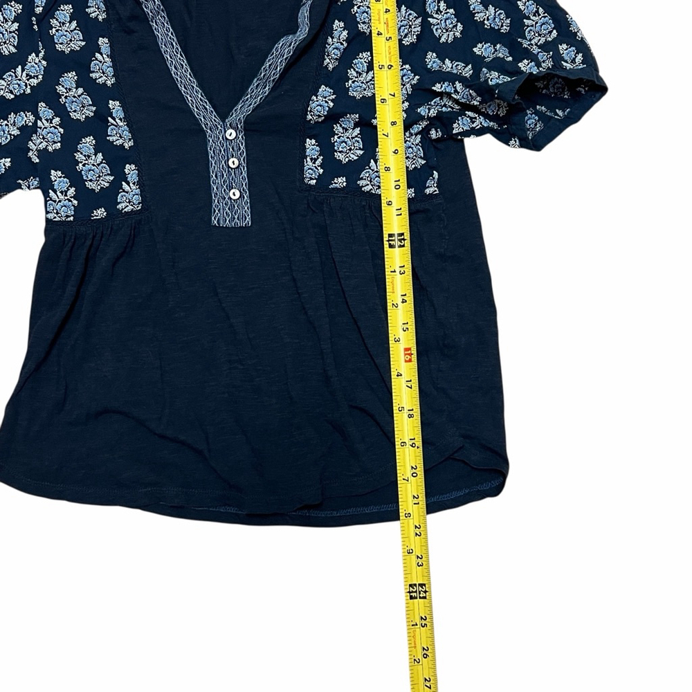 Lucky Brand Boho Peasant Top Navy Blue Floral Short Sleeve V Neck Women S/P - Picture 4 of 13